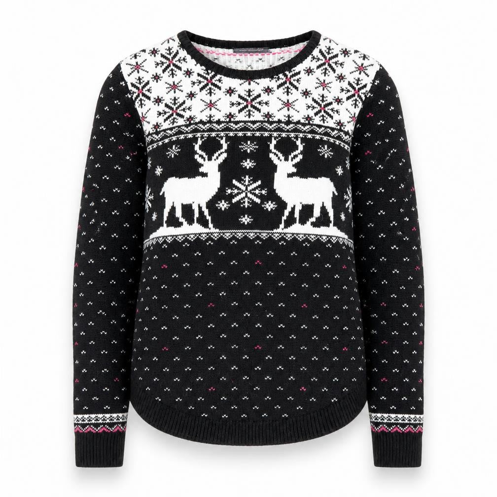 Marks & Spencer Women's Black Fair Isle Reindeer Jumper Medium