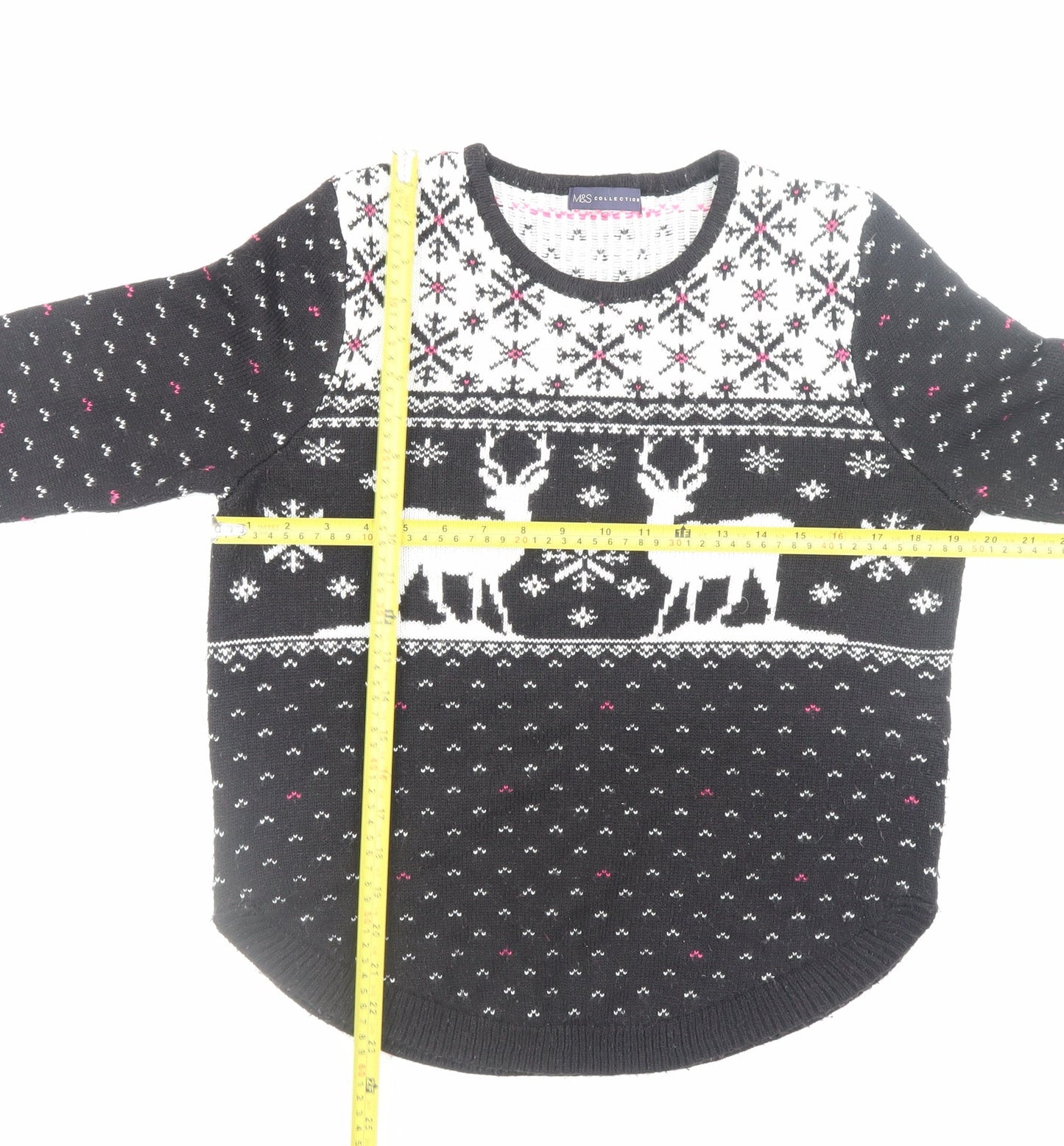 Marks and Spencer Women's Black Fair Isle Reindeer Jumper Medium