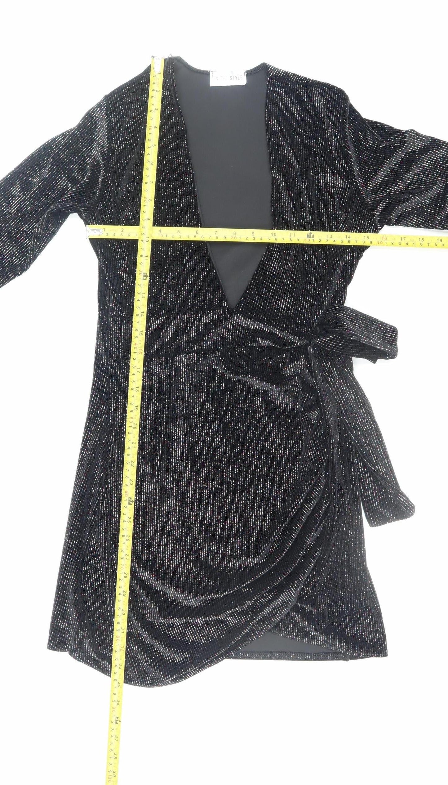 In The Style Women’s Black Glitter Wrap Bodycon Dress Size 12
