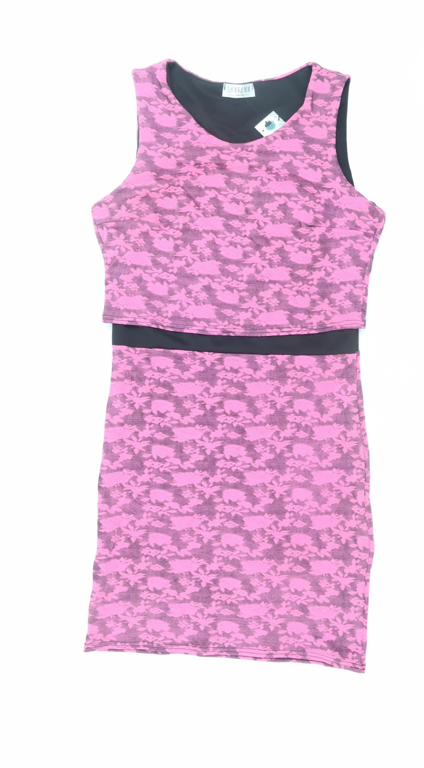Shabana London Women’s Pink Floral Bodycon Dress L Sleeveless Stretch