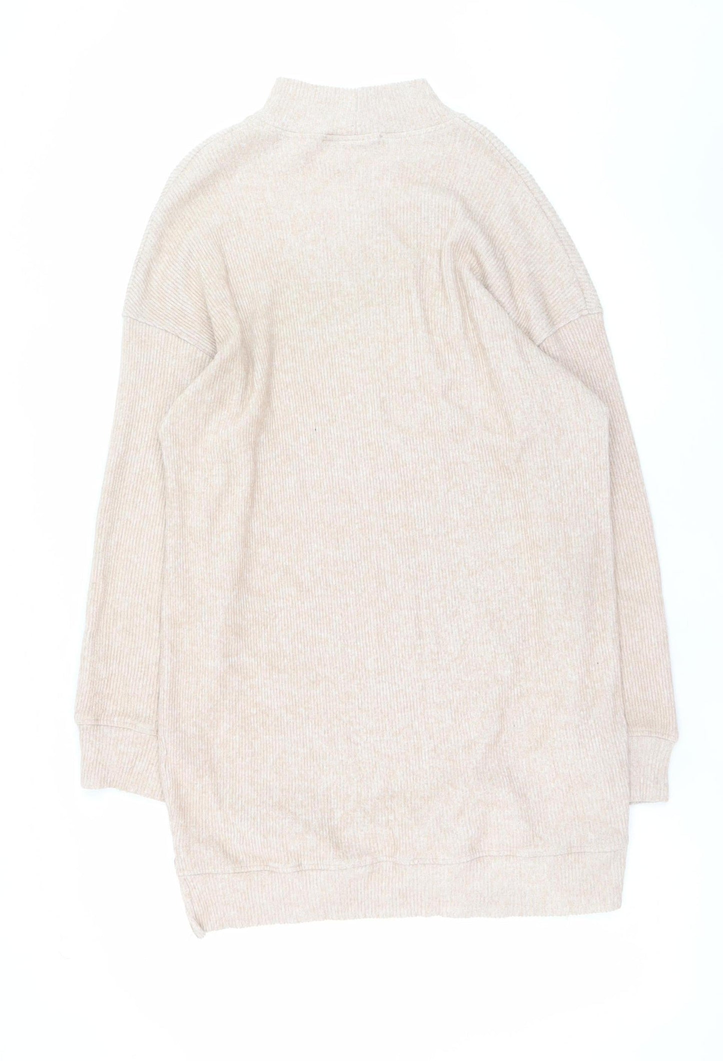 Bershka Women Beige Knit High Neck Long Sleeve Sweater Dress L