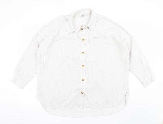 Stradivarius Women Beige Corduroy Button Jacket Size 14