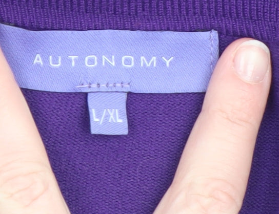 Autonomy Women Purple Rhinestone Open Knit Cardigan L Viscose Blend
