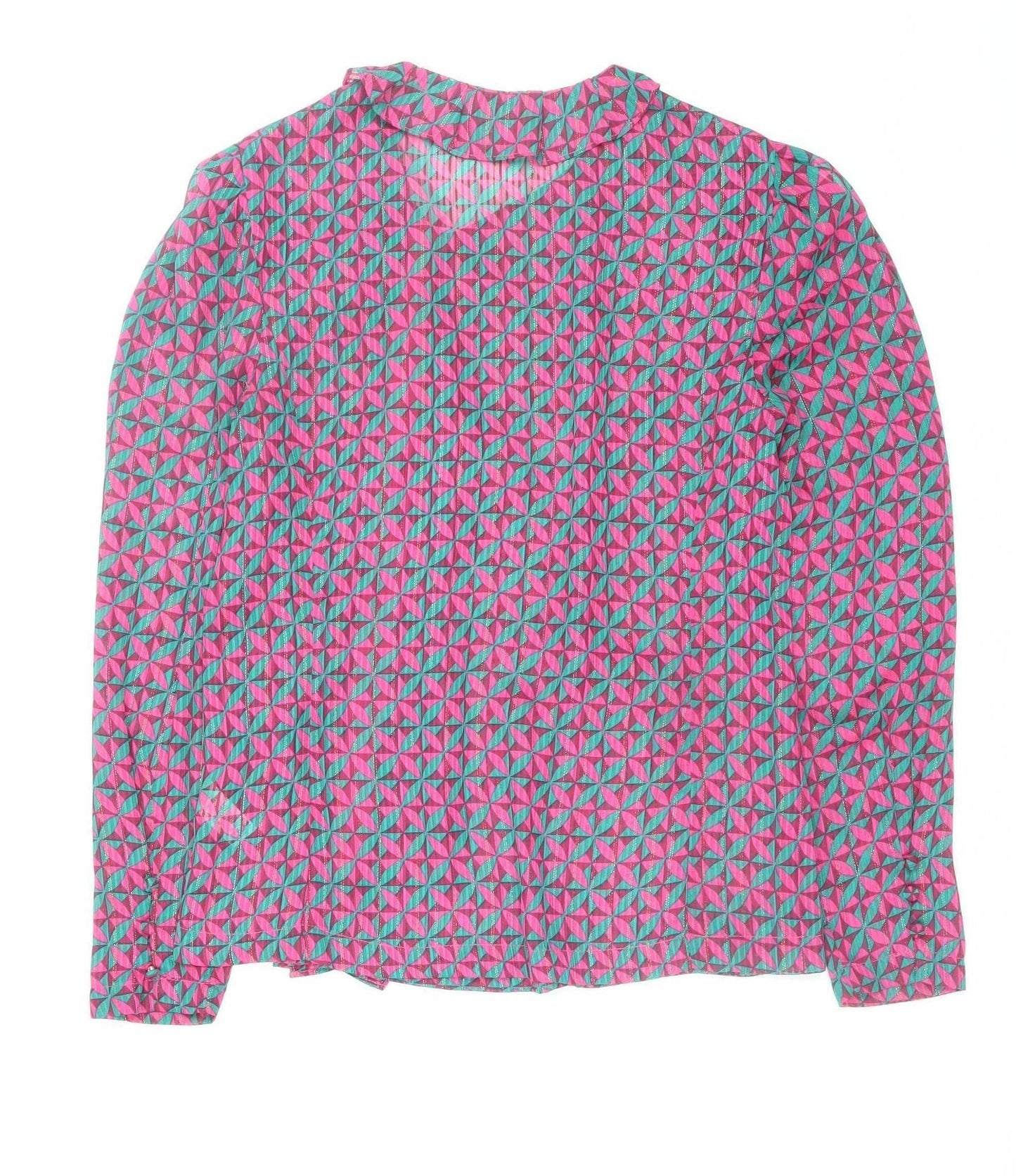 Savida Women’s Pink Geometric Ruffle Wrap Blouse Size 8
