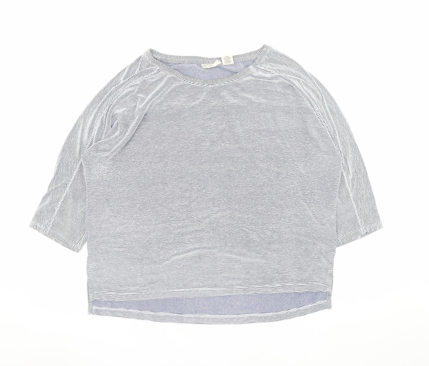 Christian Siriano Women Blue Striped Relaxed T-Shirt L