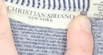Christian Siriano Women Blue Striped Relaxed T-Shirt L