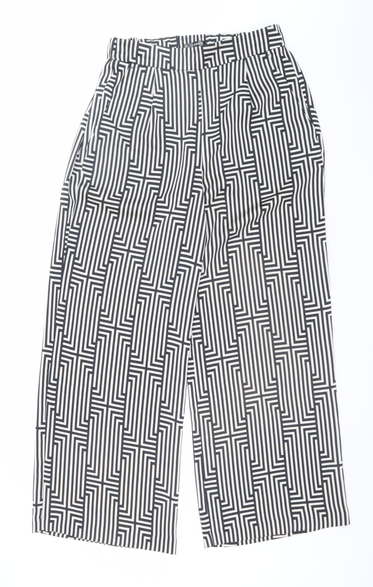 Dunnes Women’s Black Geometric Cropped Wide-Leg Trousers Size S