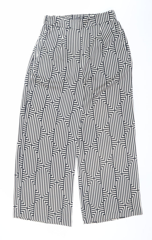 Dunnes Women’s Black Geometric Cropped Wide-Leg Trousers Size S