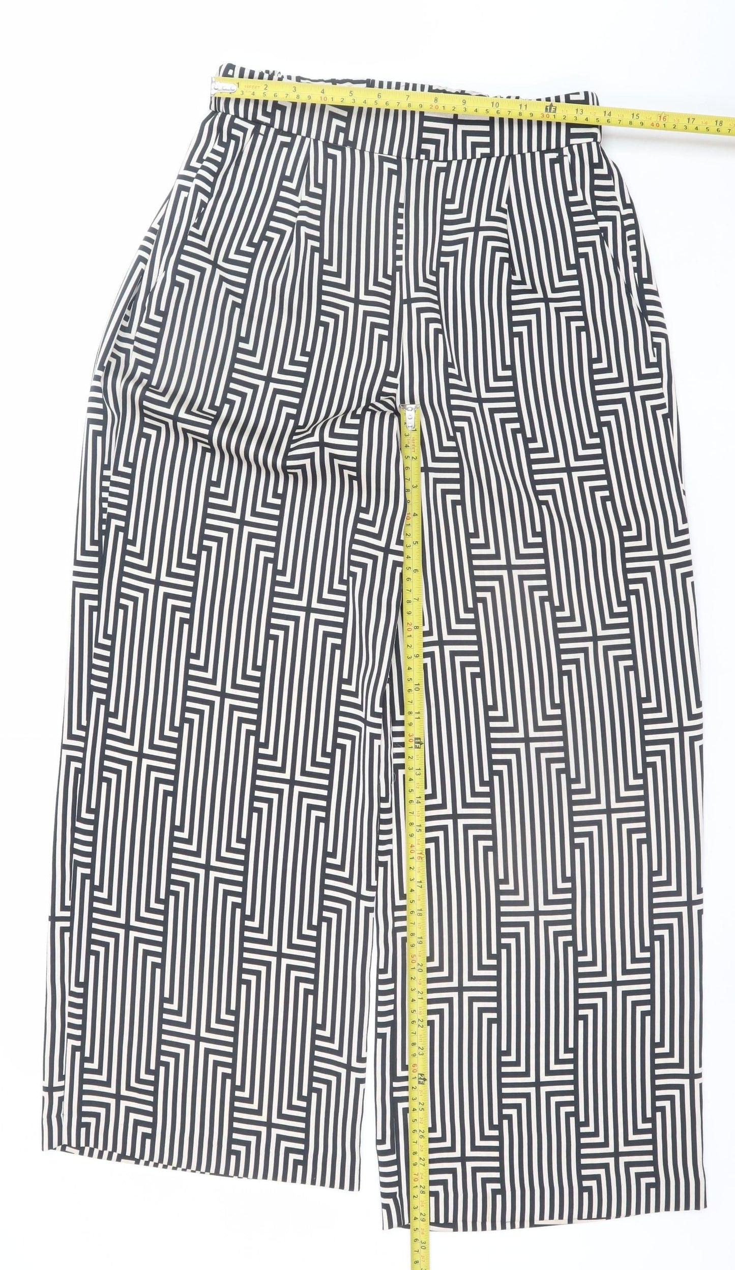 Dunnes Women’s Black Geometric Cropped Wide-Leg Trousers Size S