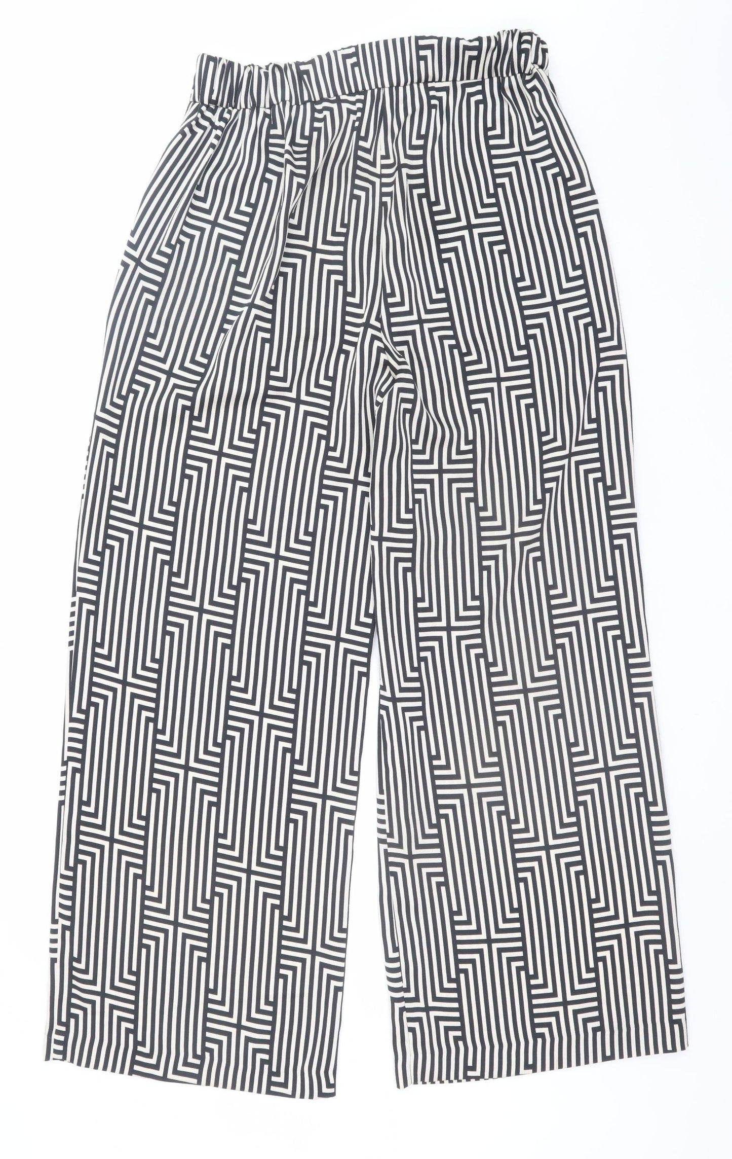 Dunnes Women’s Black Geometric Cropped Wide-Leg Trousers Size S