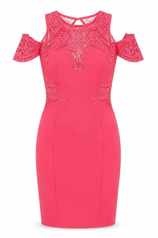 Lipsy Women’s Pink Lace Cold Shoulder Bodycon Dress Size 8
