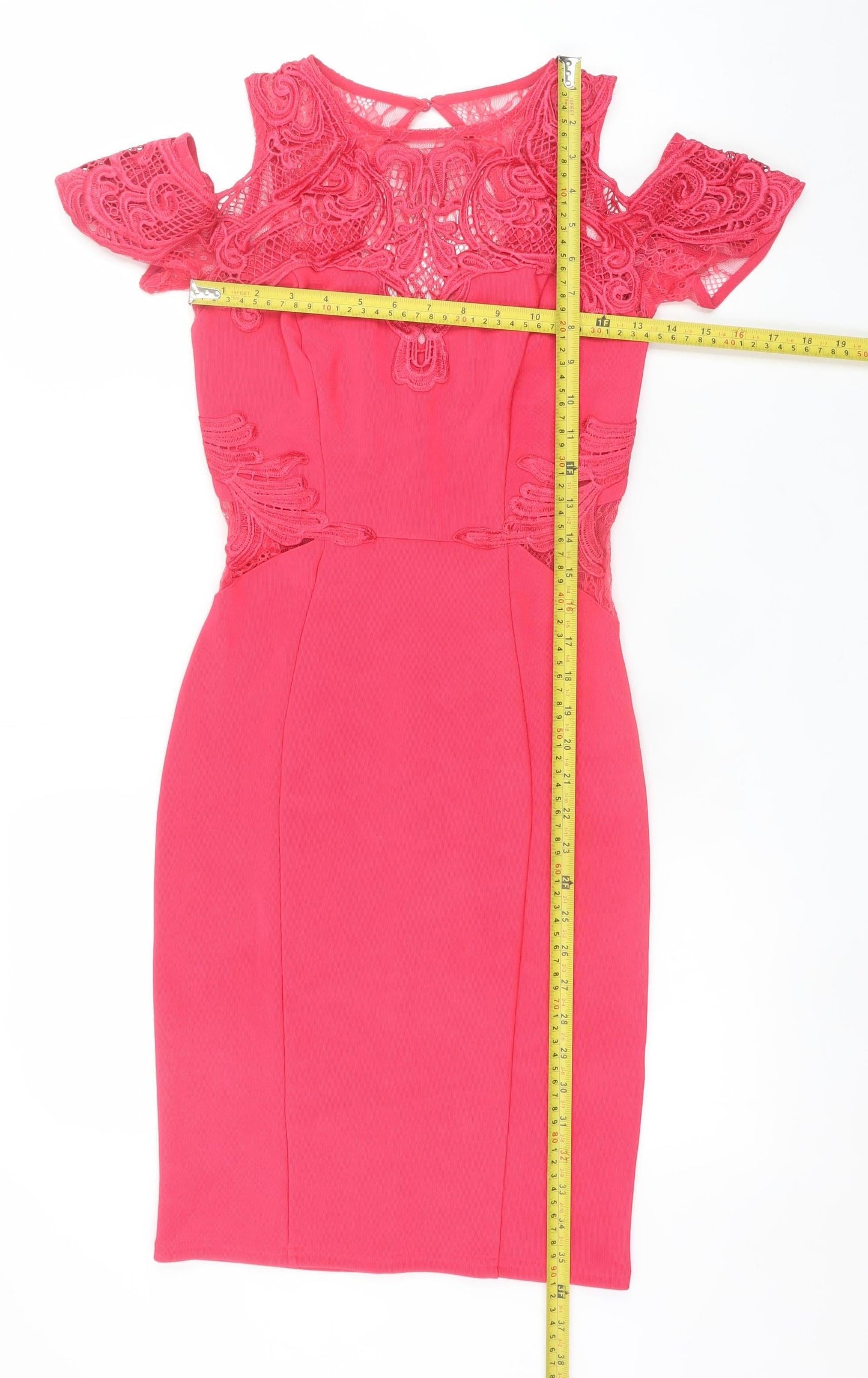 Lipsy Women’s Pink Lace Cold Shoulder Bodycon Dress Size 8