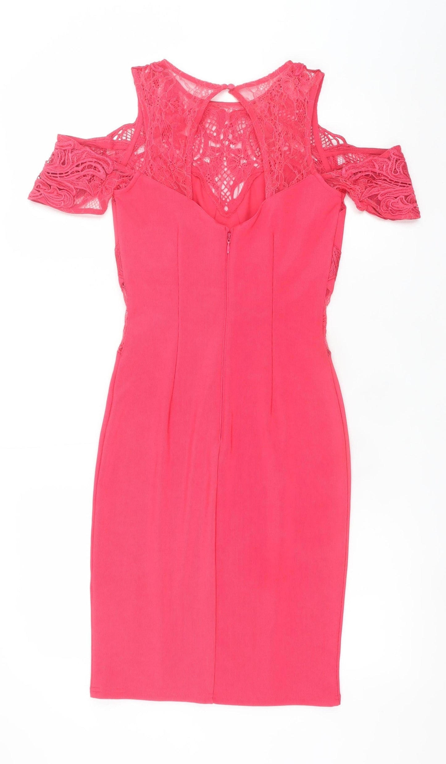 Lipsy Women’s Pink Lace Cold Shoulder Bodycon Dress Size 8