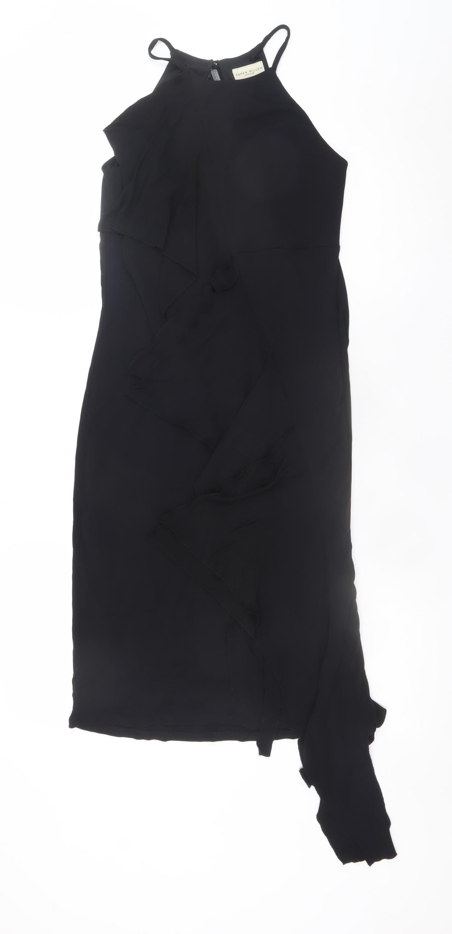 Karen Millen Women Black Size 8 Halter Neck Ruffle Bodycon Dress