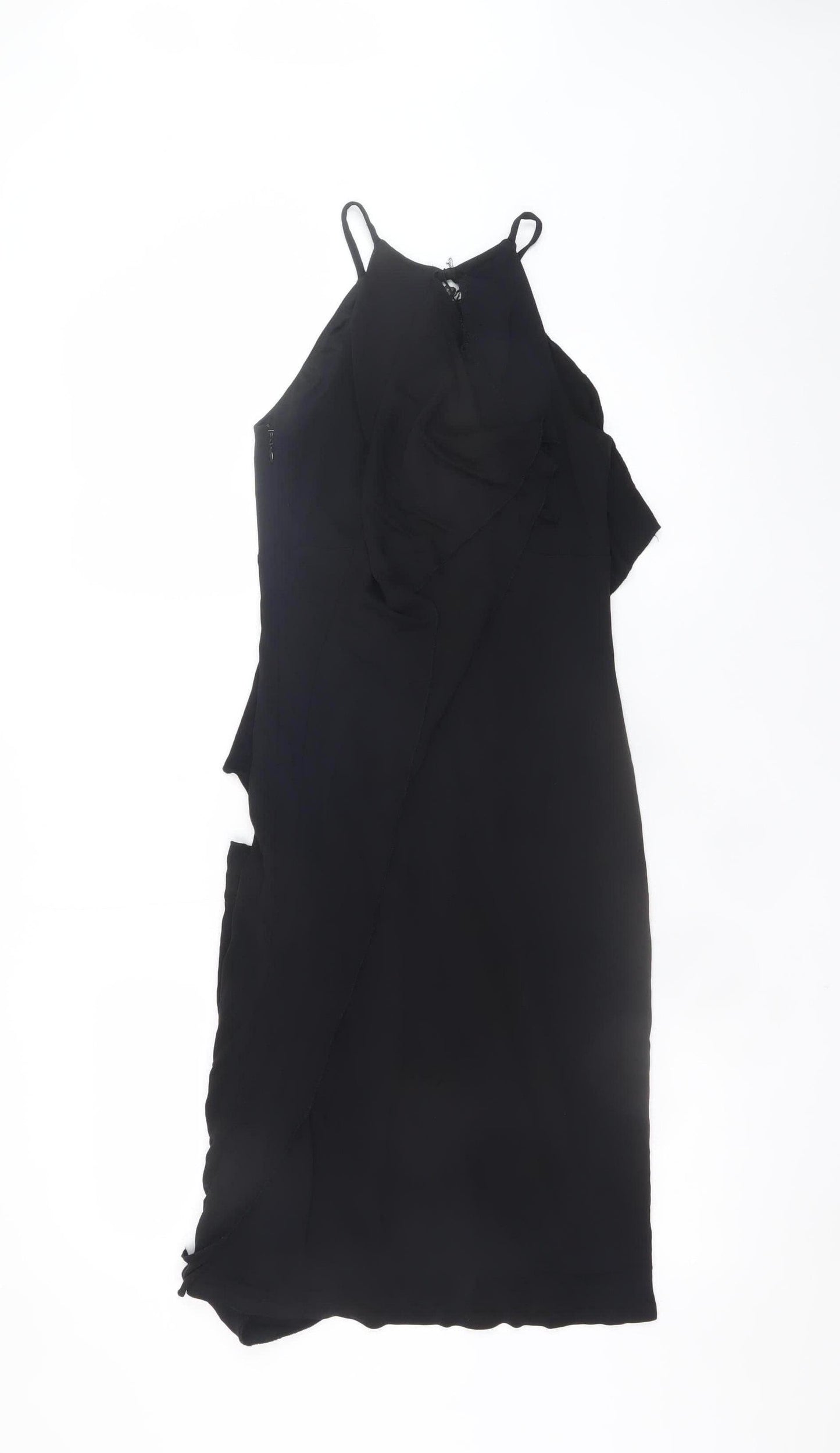 Karen Millen Women Black Size 8 Halter Neck Ruffle Bodycon Dress
