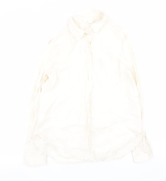 H&M Women’s Ivory Linen Button-Up Shirt Long Sleeve XS Lightweight