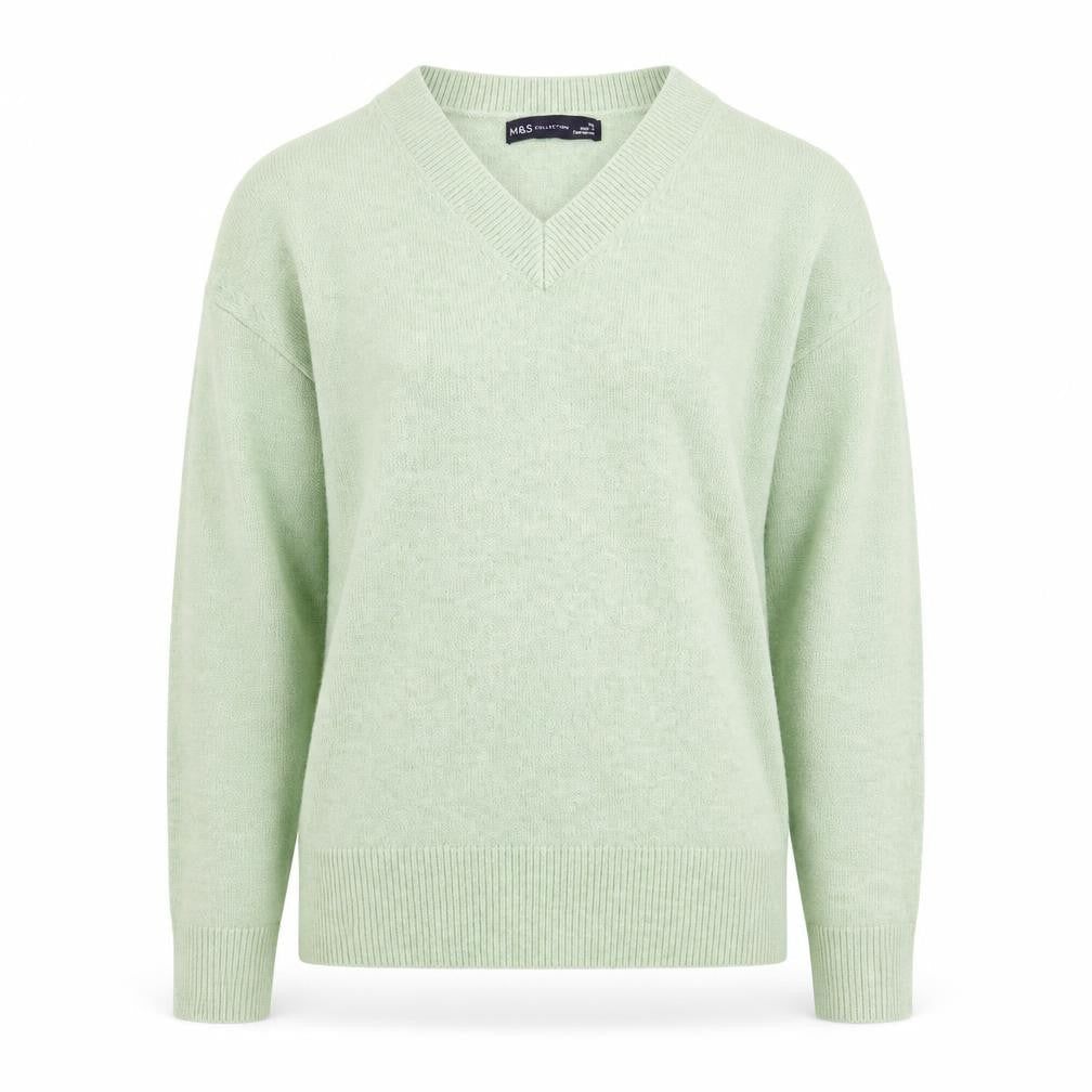 Marks & Spencer Men's Green XS V-Neck Pullover Jumper