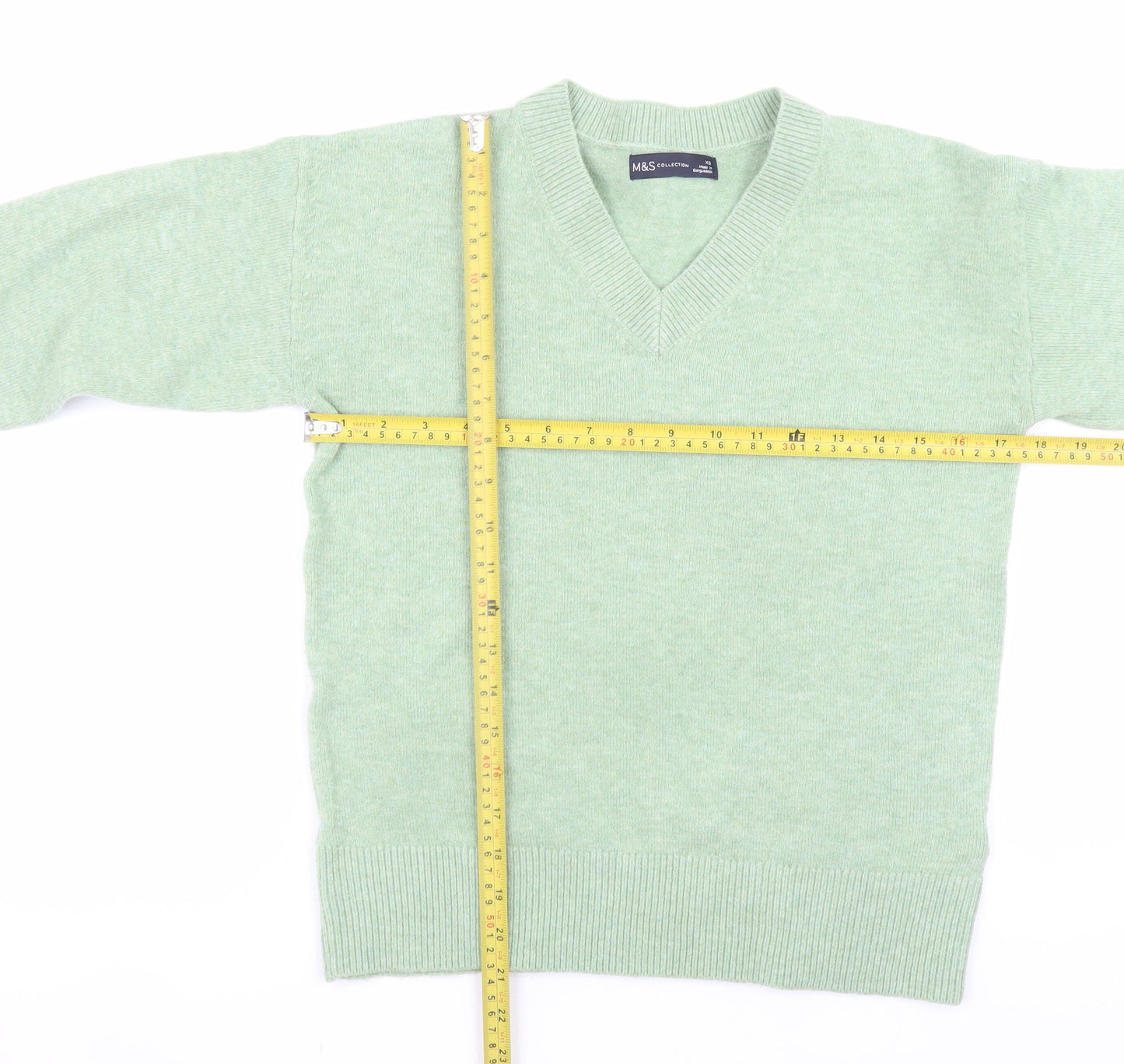 Marks and Spencer Men's Green XS V-Neck Pullover Jumper