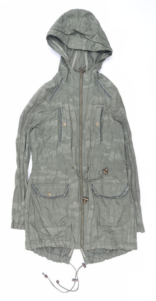 Lipsy Women Green Size 10 Hooded Parka Jacket with Zip & Drawstring