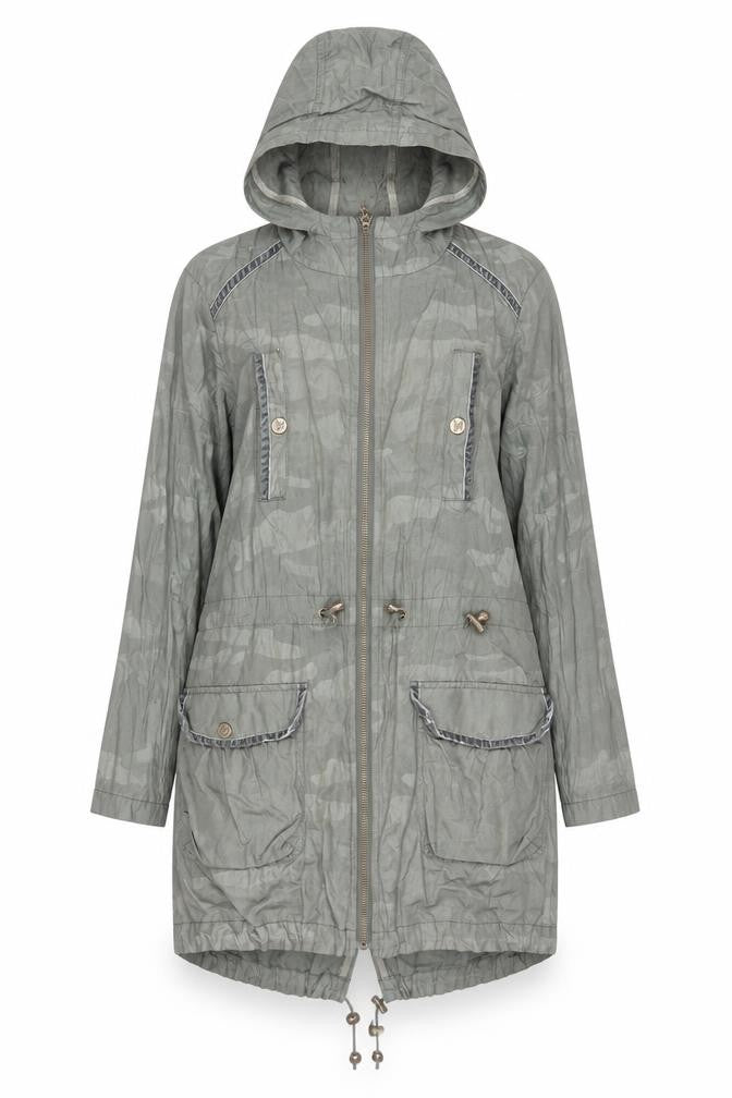 Lipsy Women Green Size 10 Hooded Parka Jacket with Zip & Drawstring