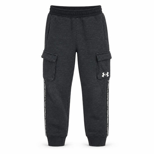 Front view of Under Armour boys’ black 5-6 years jogger sweatpants with cargo pockets