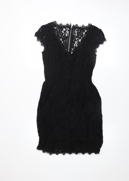 Babaton Women's Black Lace Short Sleeve Sheath Party Dress Size 6