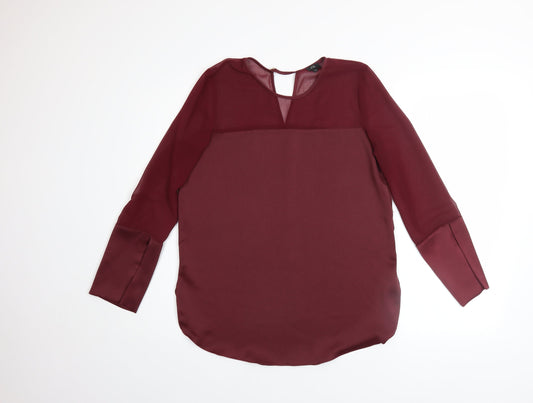 River Island Women Red Long Sleeve Chiffon Blouse Size 8