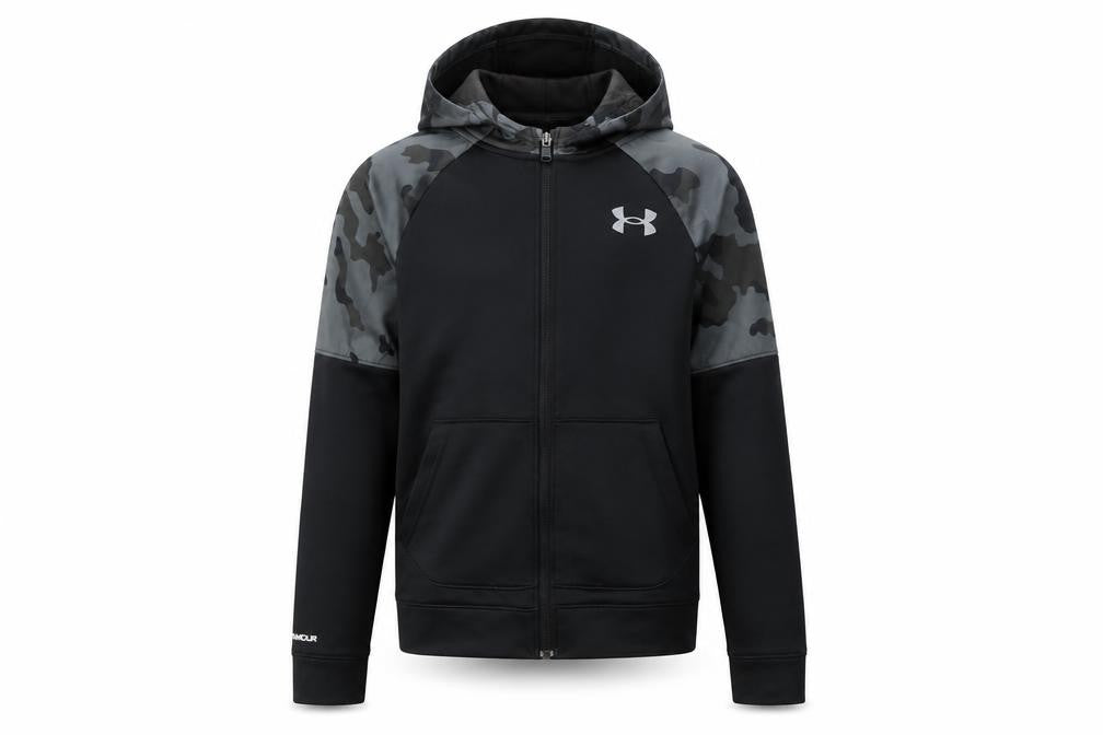 Under Armour Boys Black Camouflage Hooded Full Zip Hoodie Size 10-11 Years