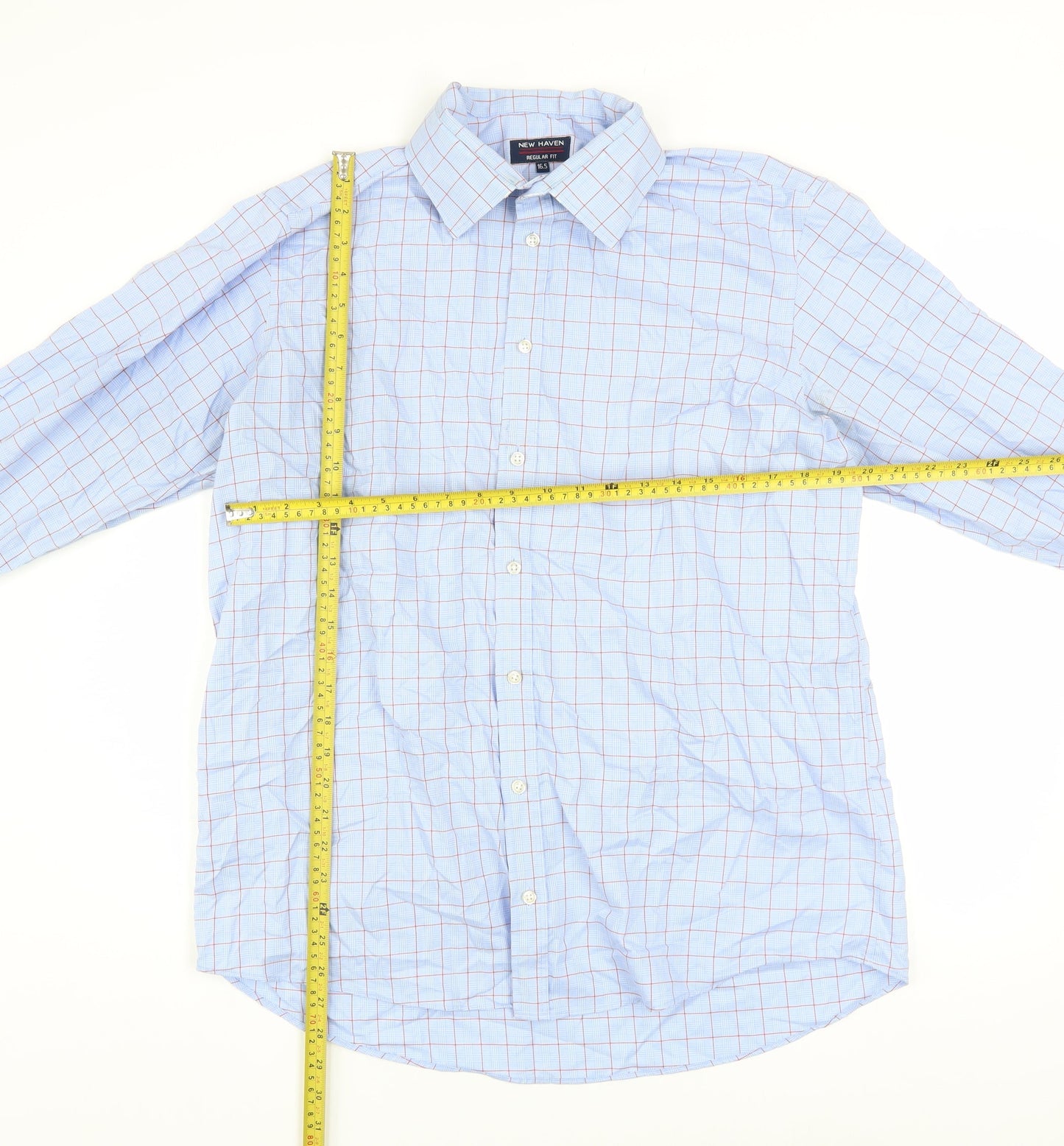 New Haven Men's Blue Check Long Sleeve Regular Fit Shirt 16.5