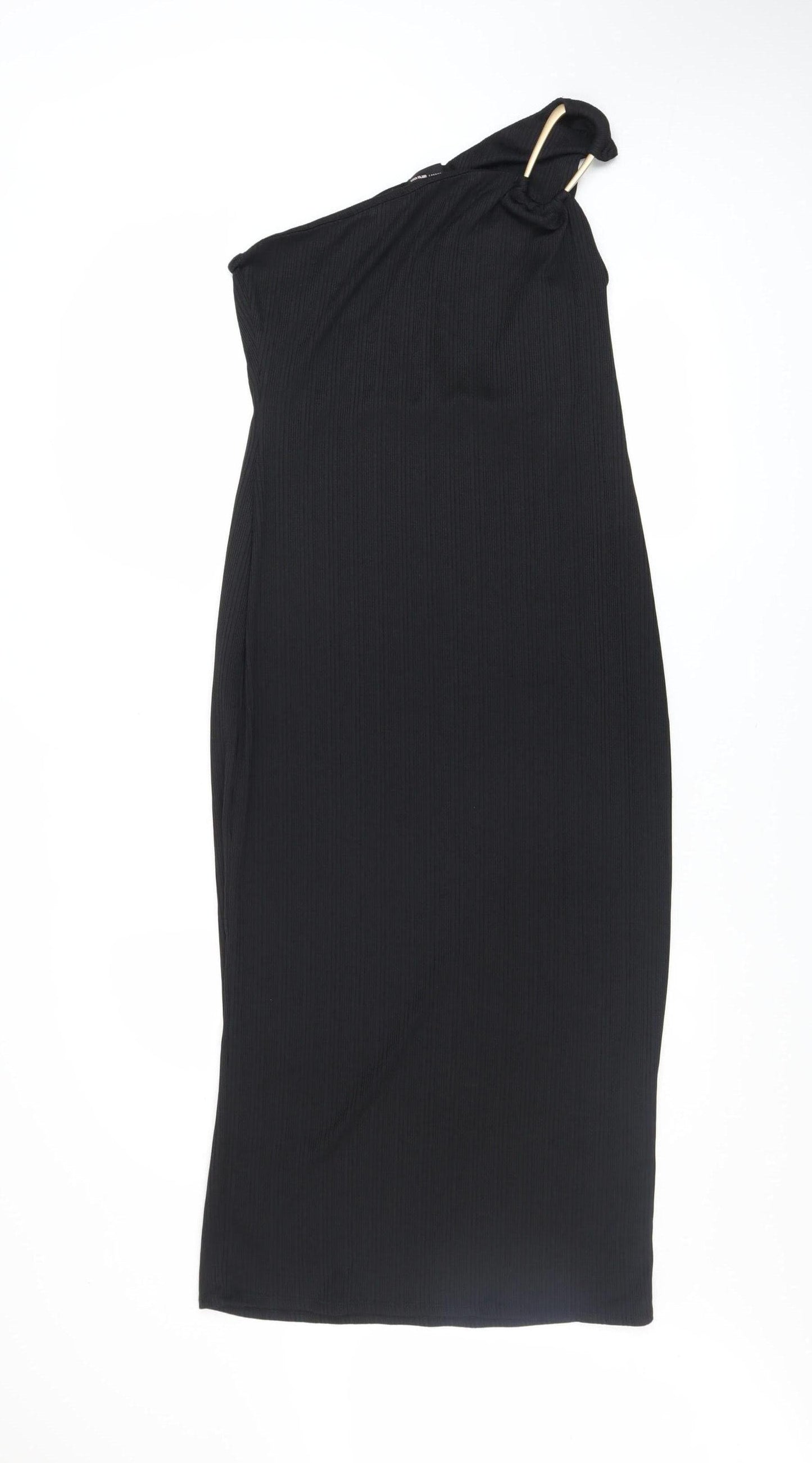 River Island Women's Black One Shoulder Bodycon Midi Dress Size 14