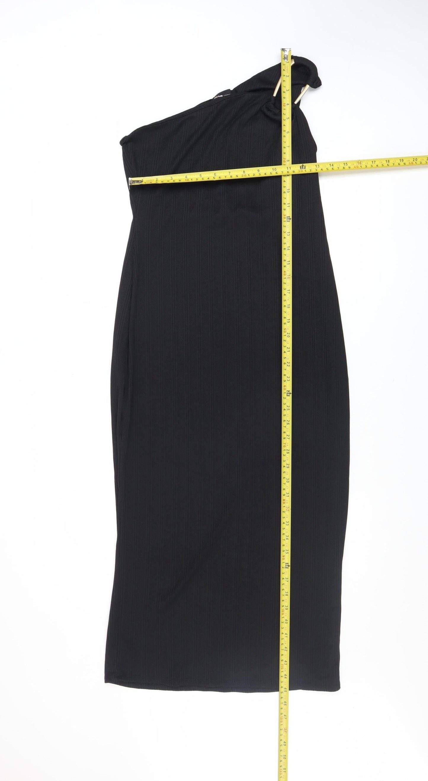 River Island Women's Black One Shoulder Bodycon Midi Dress Size 14