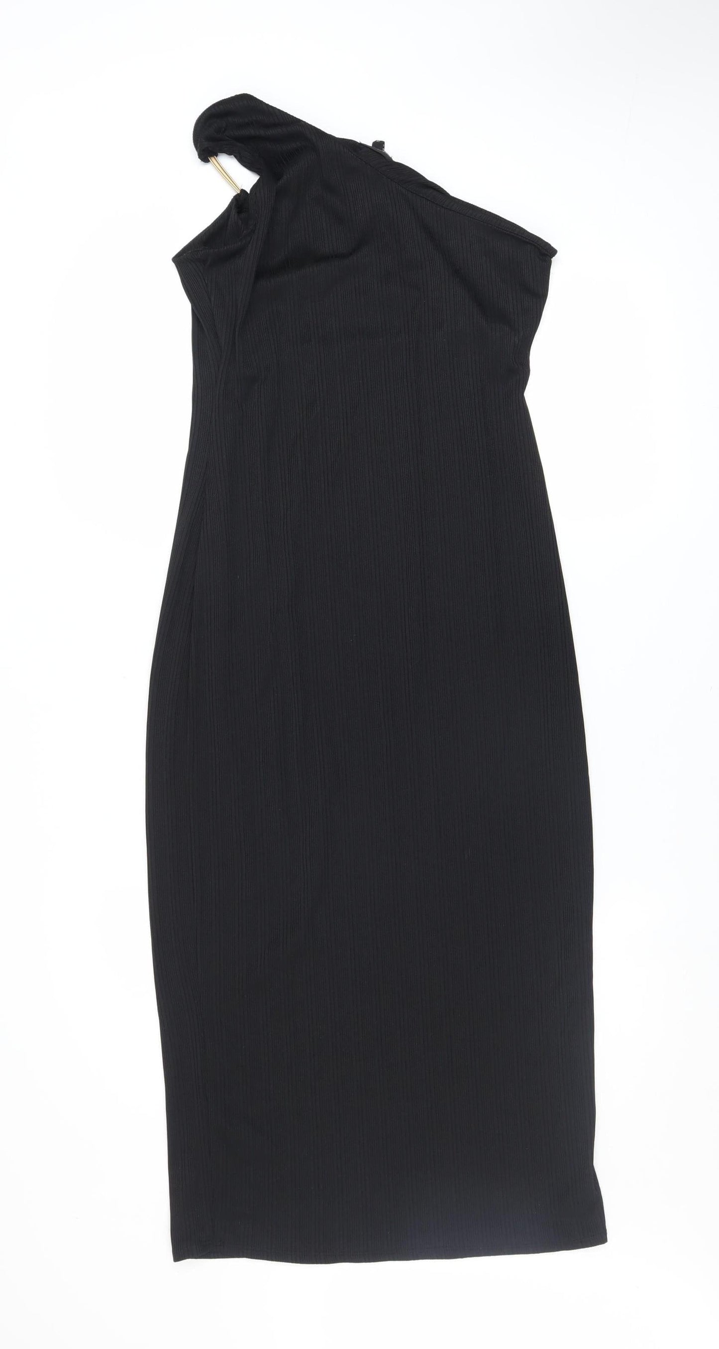River Island Women's Black One Shoulder Bodycon Midi Dress Size 14