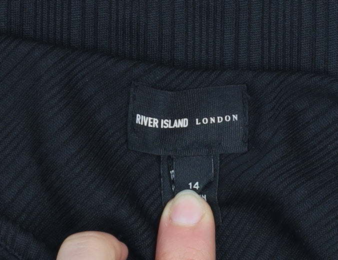 River Island Women's Black One Shoulder Bodycon Midi Dress Size 14
