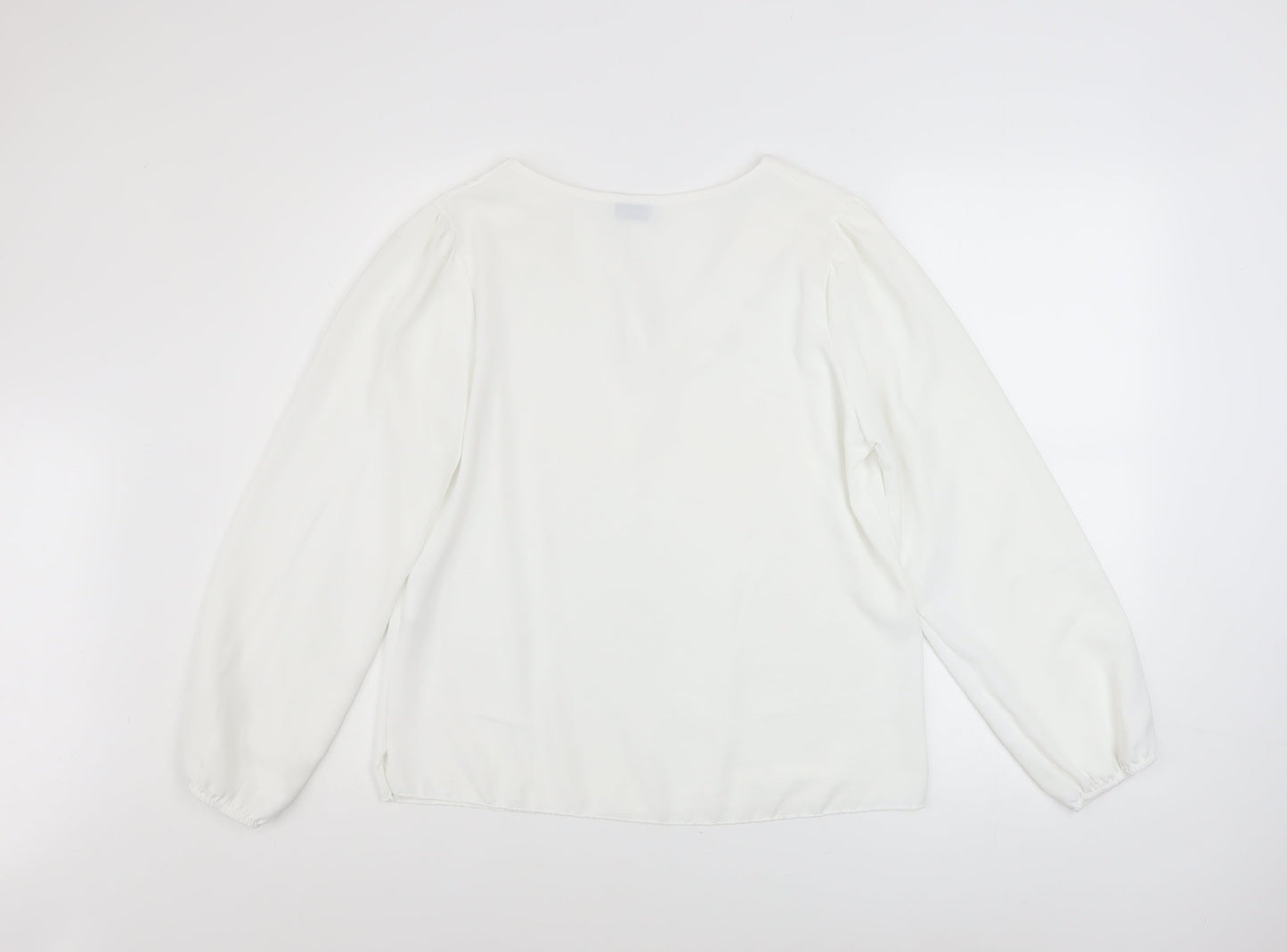 Luna Women White V-Neck Long Sleeve Tunic Blouse Size M