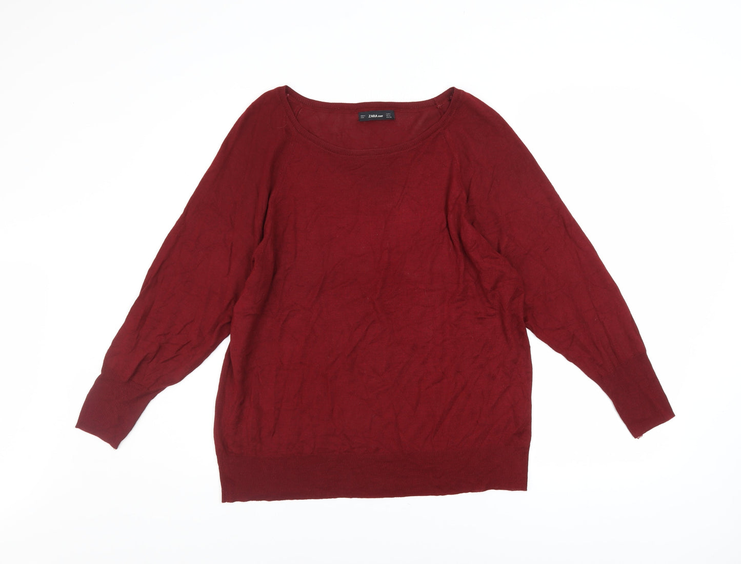 Zara Women Red Knit Pullover Jumper Size S Long Sleeve Scoop Neck