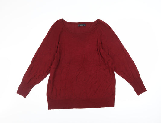 Zara Women Red Knit Pullover Jumper Size S Long Sleeve Scoop Neck