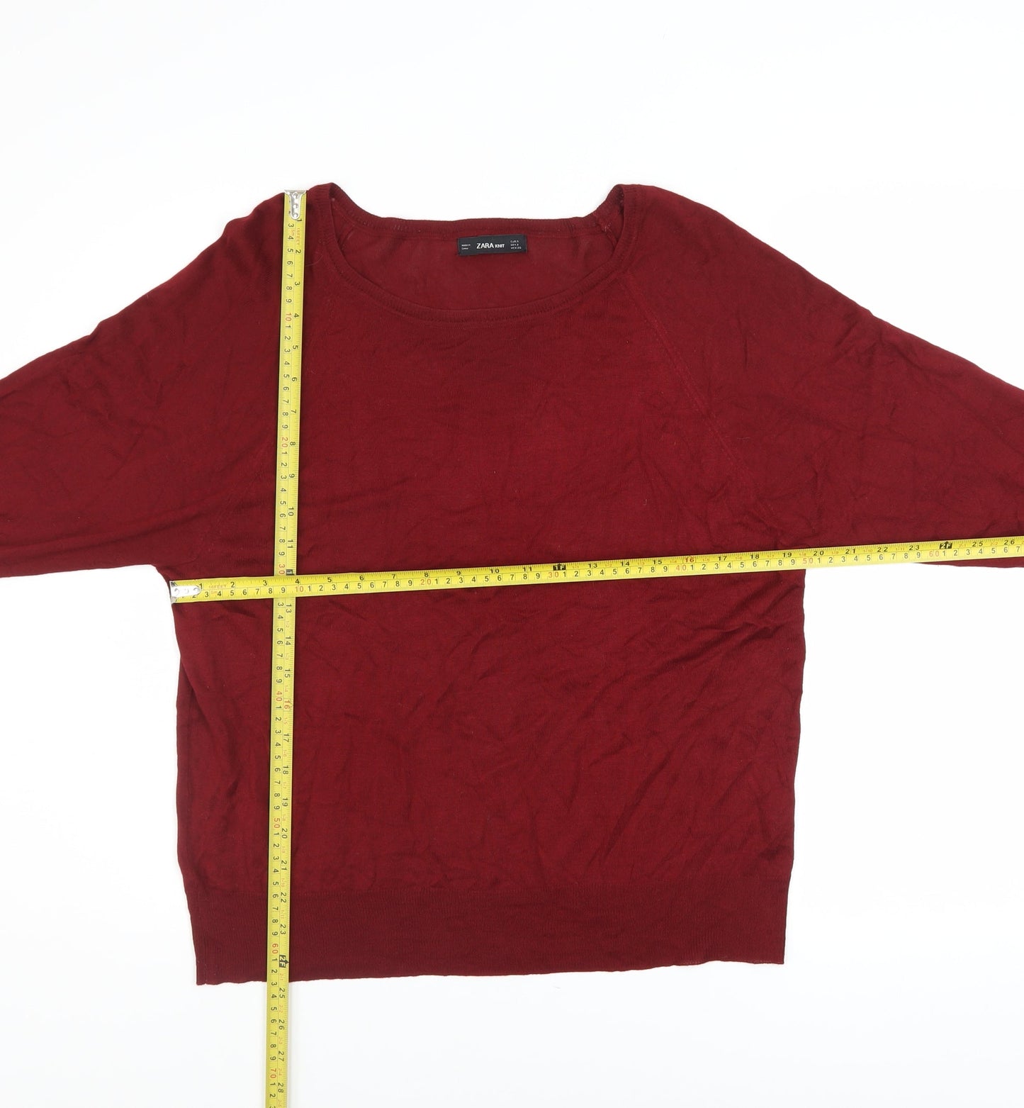 Zara Women Red Knit Pullover Jumper Size S Long Sleeve Scoop Neck