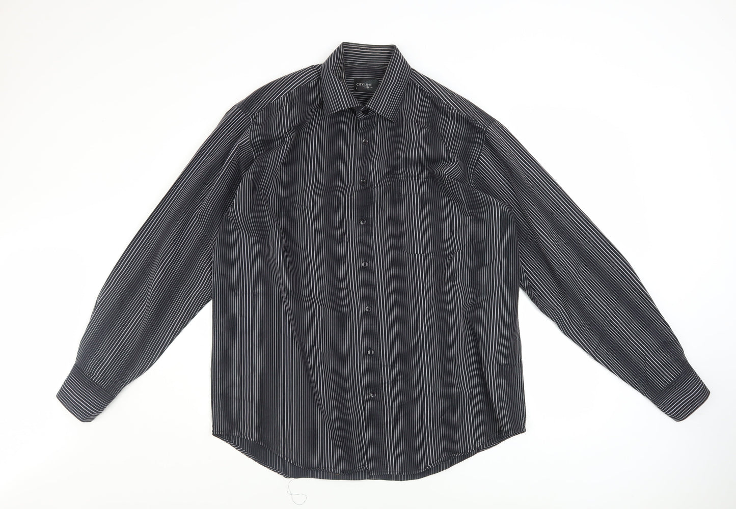 City Line Men's Black Striped Long Sleeve Button-Up Shirt L