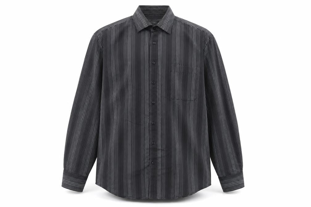 City Line Men's Black Striped Long Sleeve Button-Up Shirt L