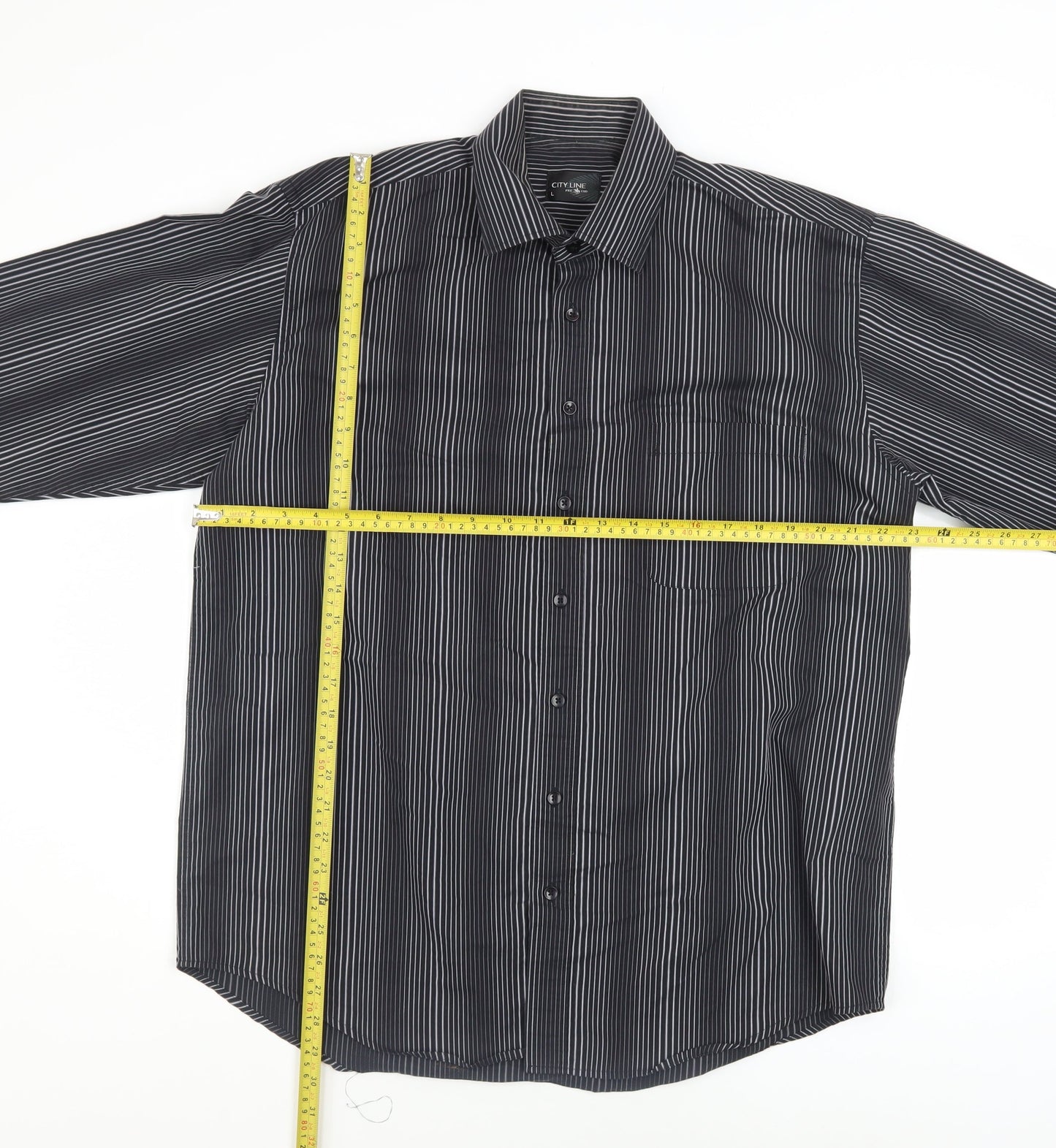City Line Men's Black Striped Long Sleeve Button-Up Shirt L