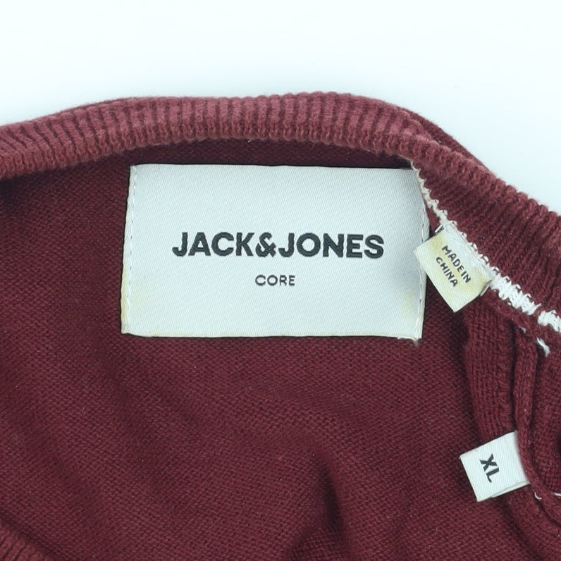 Jack & Jones Men's Red XL Crew Neck Cotton Pullover Jumper
