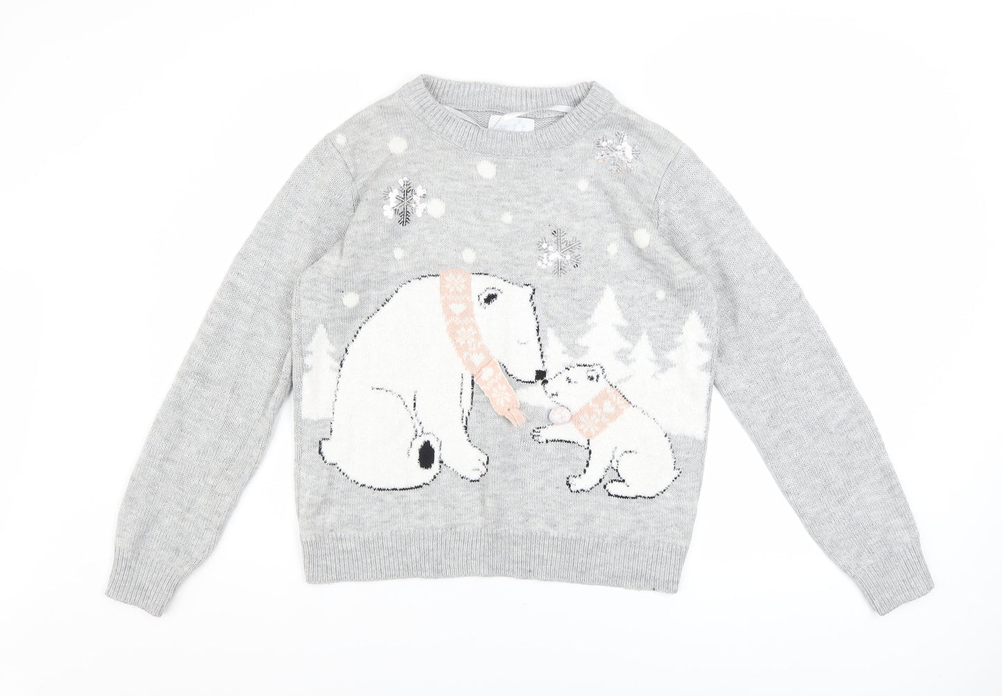 Primark Women Grey Christmas Bear Knit Jumper Size S 10/12