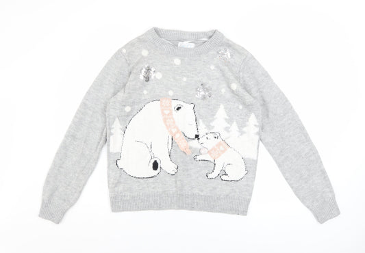 Primark Women Grey Christmas Bear Knit Jumper Size S 10/12