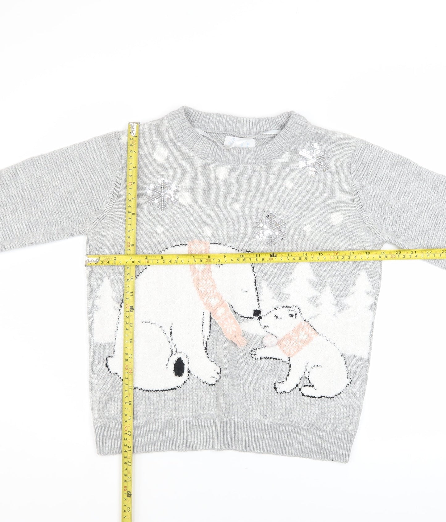Primark Women Grey Christmas Bear Knit Jumper Size S 10/12