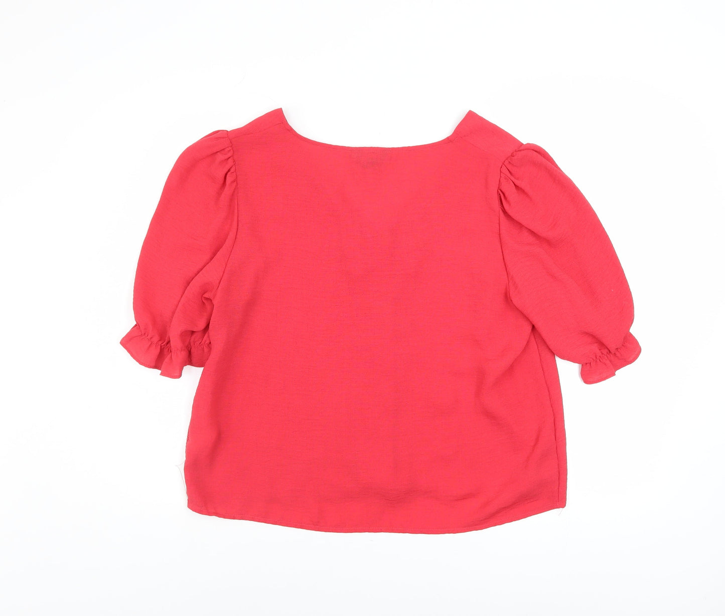 New Look Women's Red Short Sleeve V-Neck Button Blouse Size 14