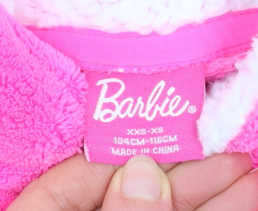 Barbie Girls Pink Hooded Fleece Lounge Set XXS-XS Winter Nightwear
