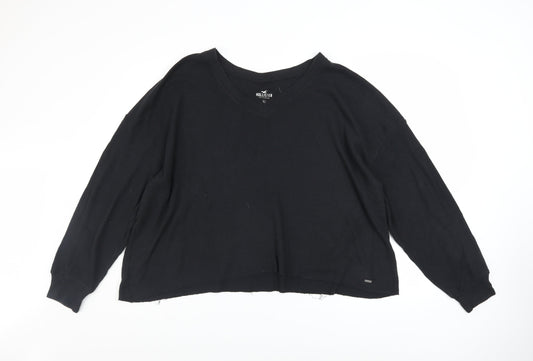 Hollister Women’s Black V-Neck Pullover Sweatshirt XL Cotton Blend