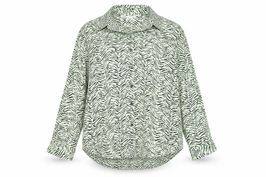 Zara Women’s Green Animal Print Button-Up Shirt XS Long Sleeve Polyester