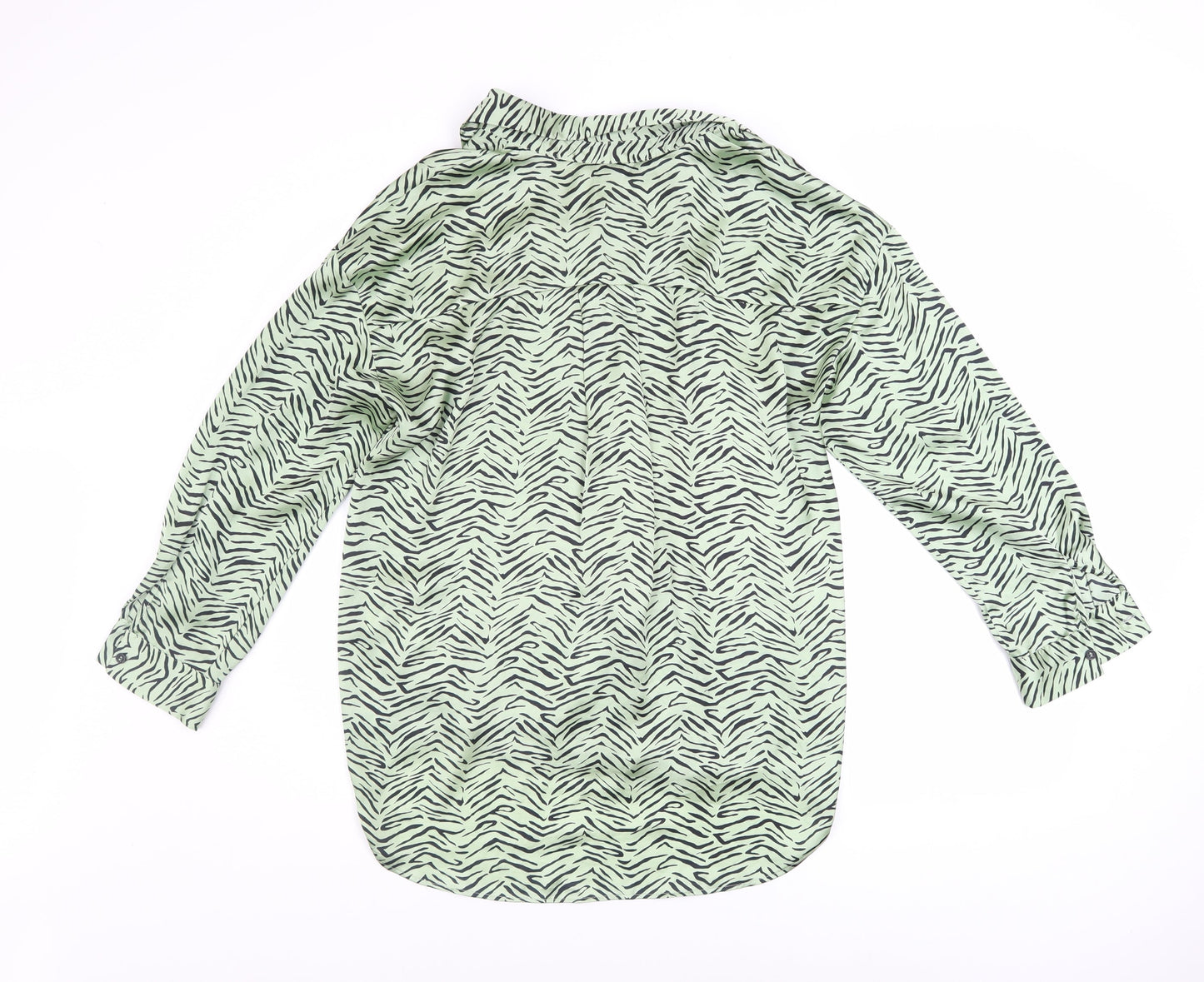 Zara Women’s Green Animal Print Button-Up Shirt XS Long Sleeve Polyester