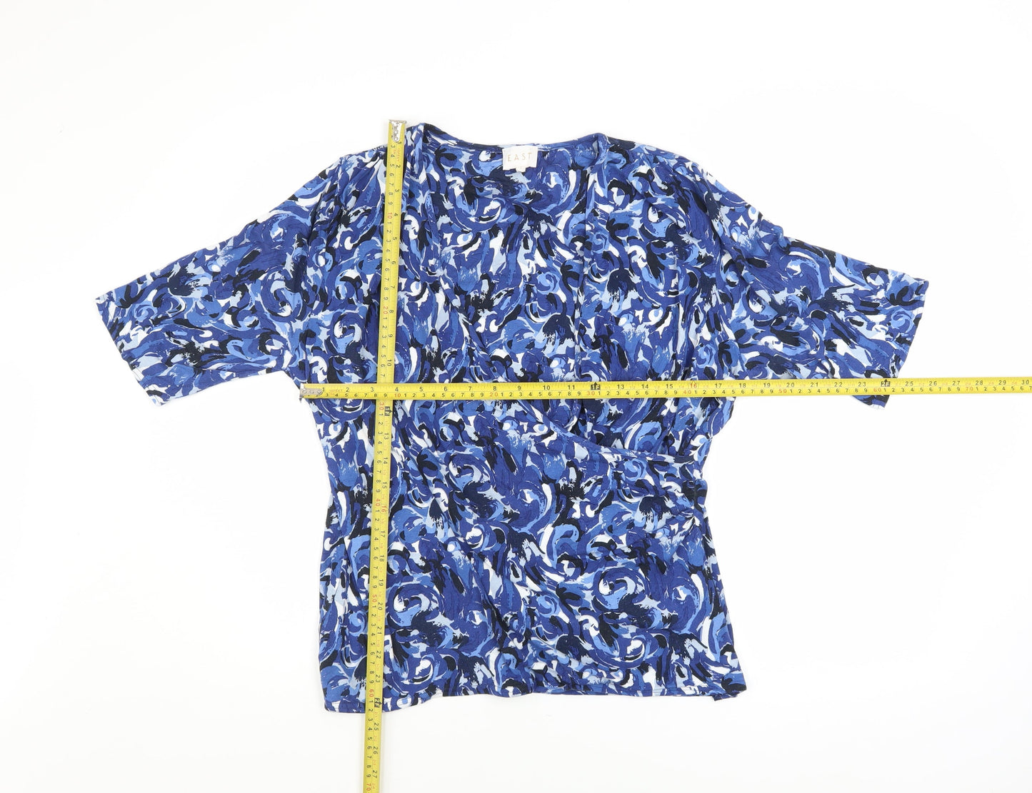 EAST Womens Blue Floral Wrap Blouse Size L Viscose Jersey Top